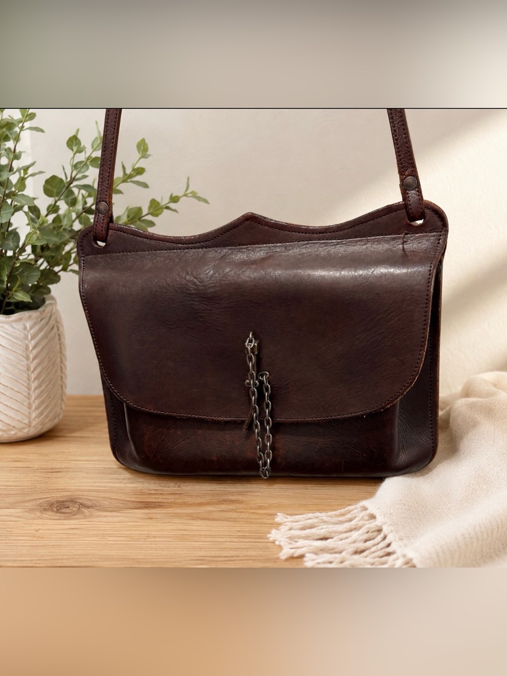 Dark Brown Leather cross body Bag